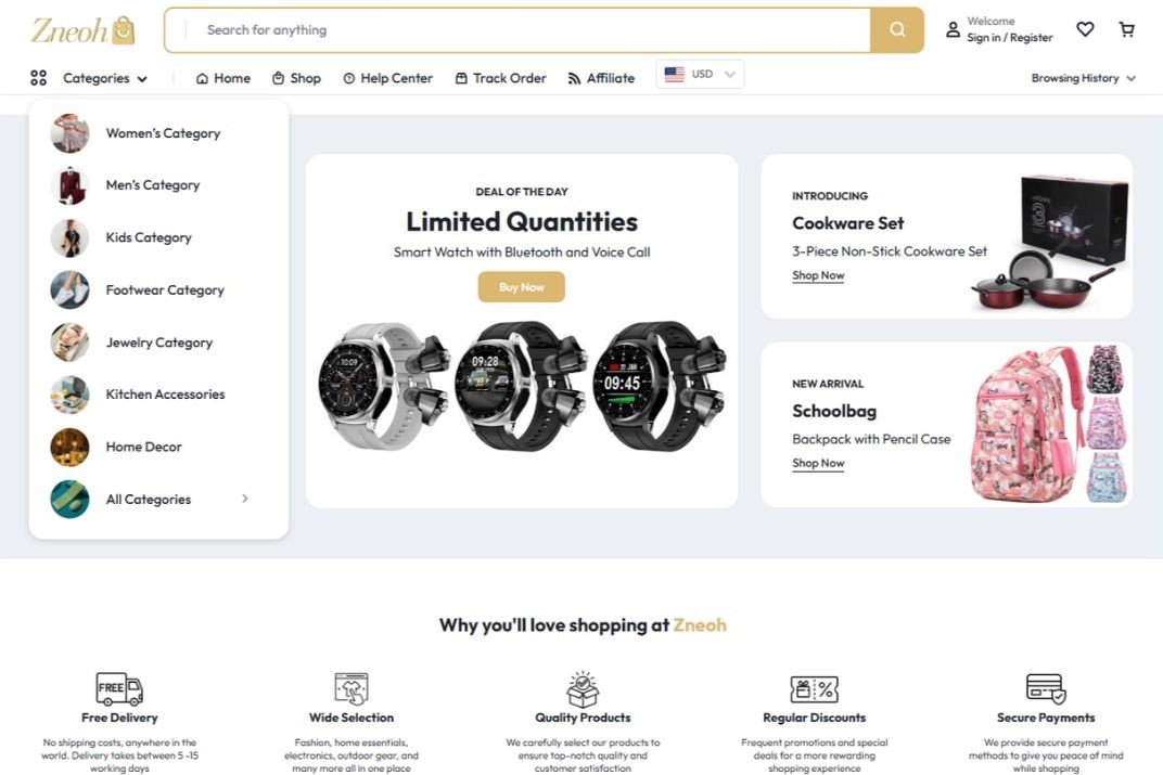 Zneoh Premium eCommerce Website