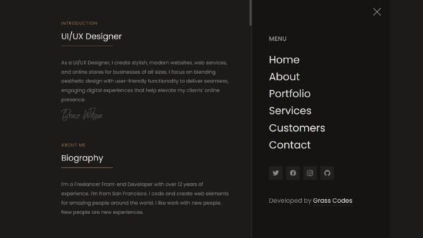 12. Bruce Standard Portfolio Website - Menu Section - Grass Codes