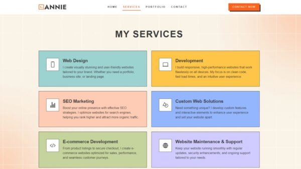 5. Annie Standard Portfolio Website - Services Section - Grass Codes