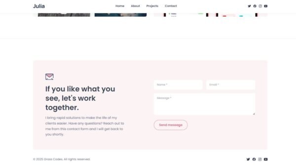 5. Julia Basic Portfolio Website - Contact Section - Grass Codes