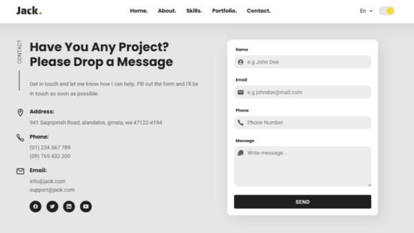 6. Jack Basic Portfolio Website - Contact Section - Grass Codes