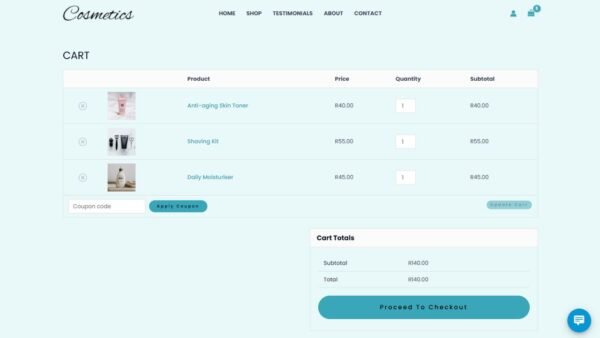 18. Cosmetics Standard eCommerce Website - Cart Page