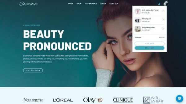 2. Cosmetics Standard eCommerce Website - Cart Menu Section