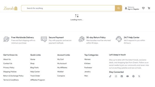 6. Zneoh Premium eCommerce Website - Footer Section