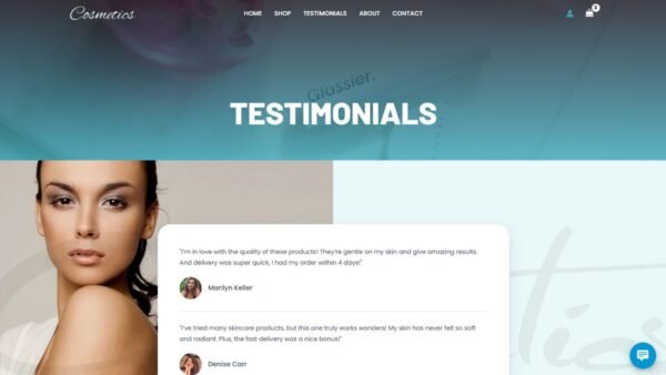 9. Cosmetics Standard eCommerce Website - Testimonials Page